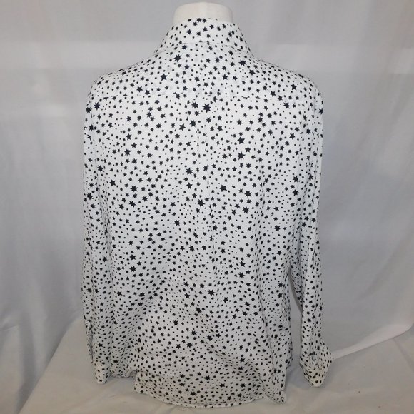 Jones New York Womens L White Black Star Blouse - Picture 10 of 15